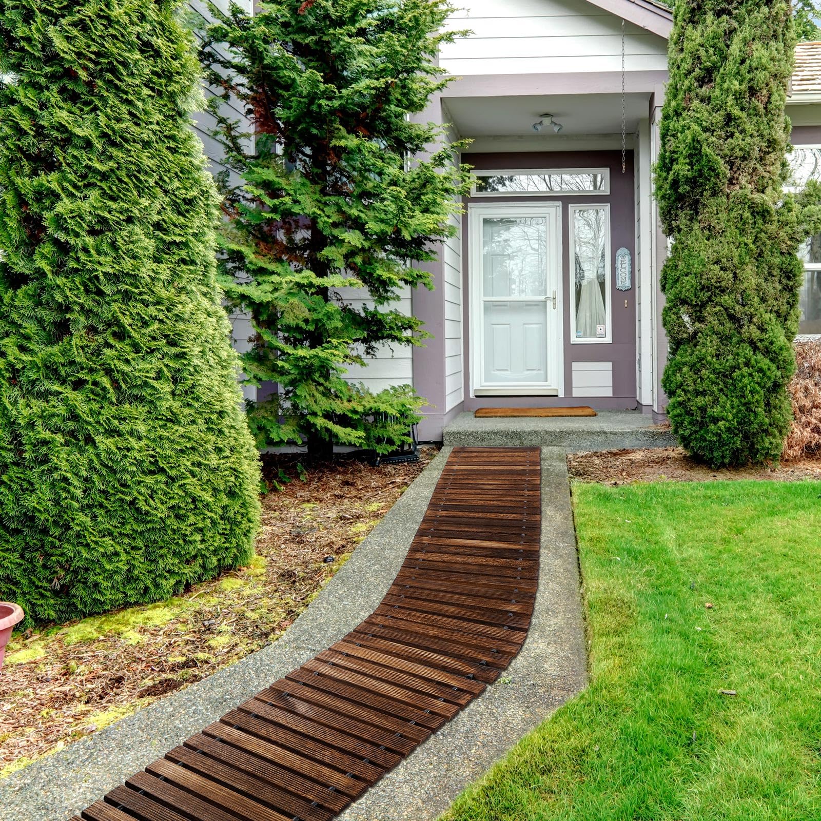Landical outdoor pathway keeps shoes clean and dry on dirt and sand.