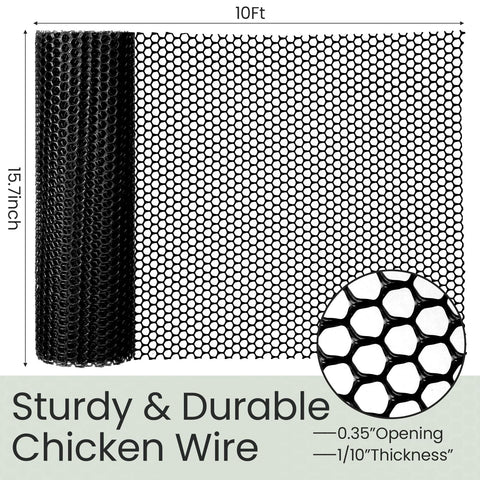 Landical black plastic mesh fence showing 15.7 inch width for easy DIY projects.