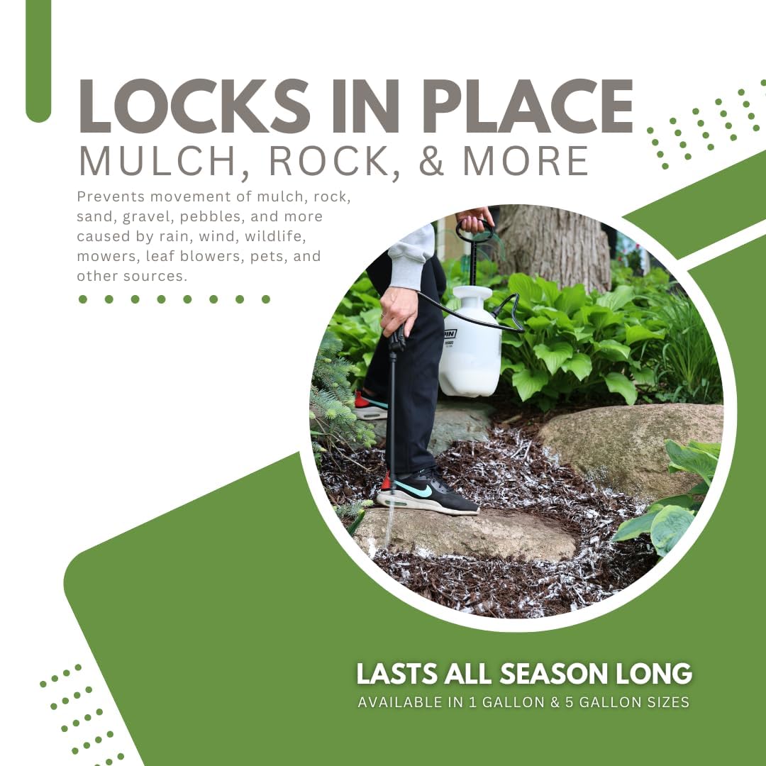 Landscape Loc Mulch Rock Bond spray application for stabilization