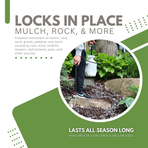 Landscape Loc Mulch Rock Bond spray application for stabilization
