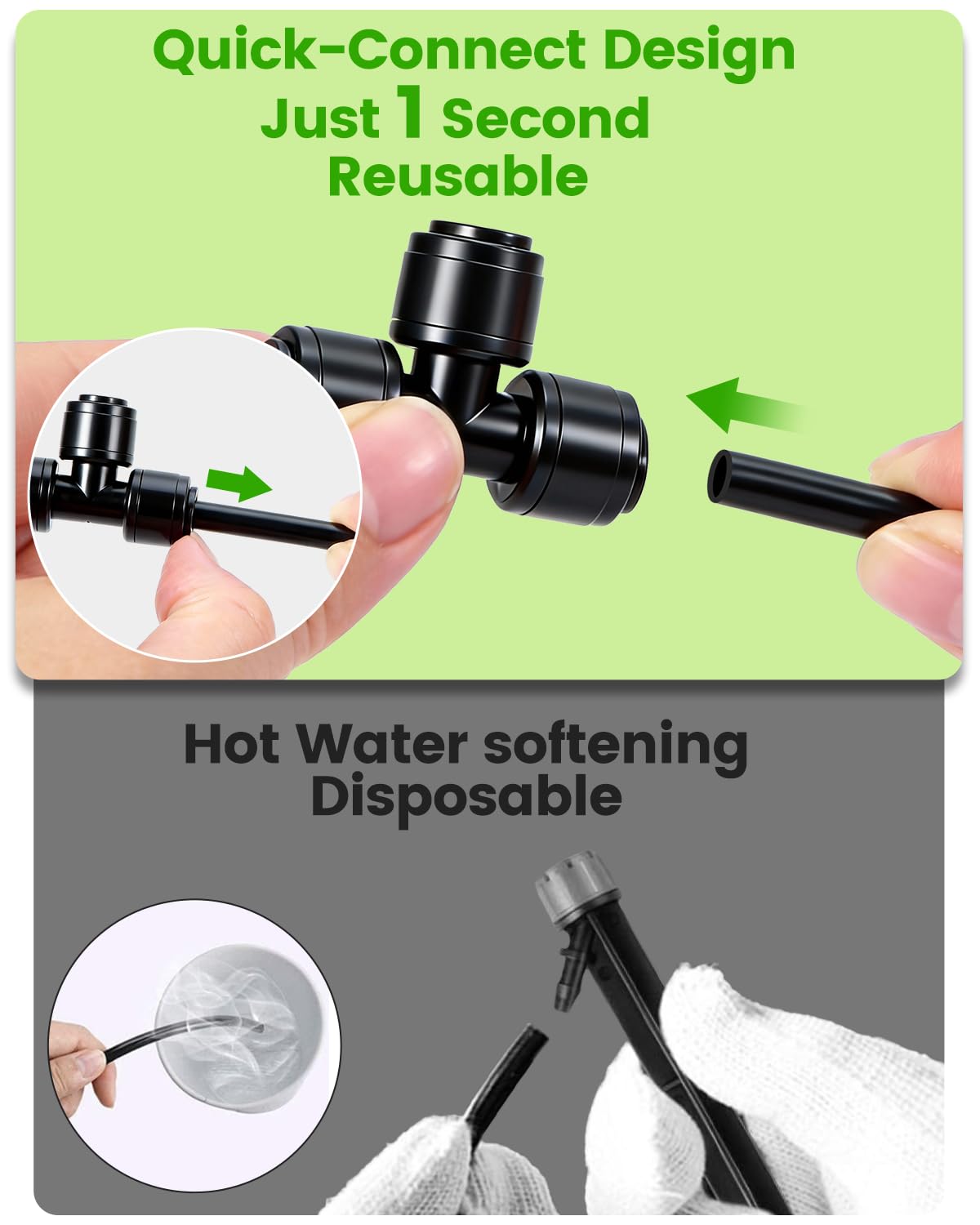 Landtouch 1/4-inch tubing tee close-up showing secure, tool-free assembly.