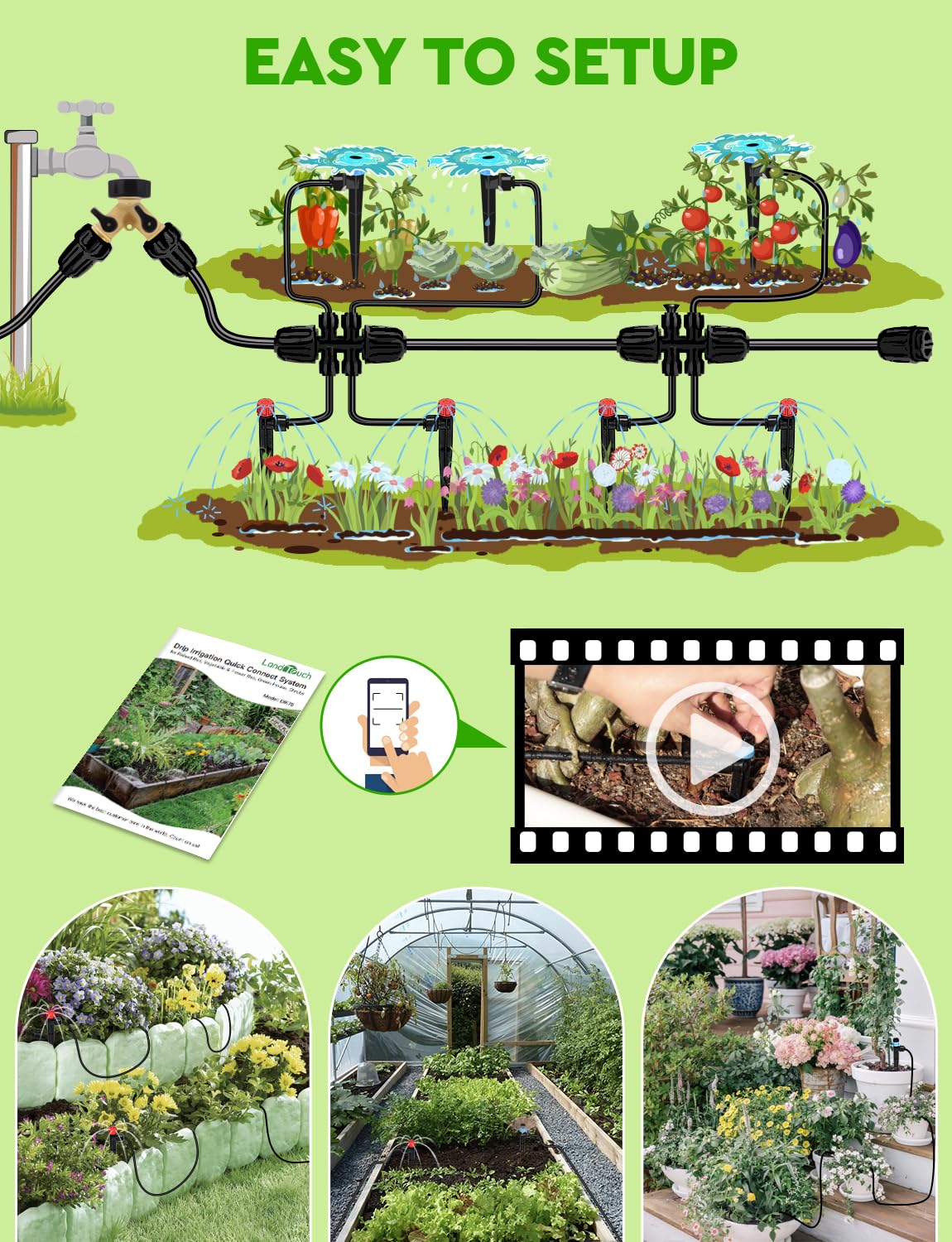 Landtouch included quick connect tees and durable tubing fit diverse layouts