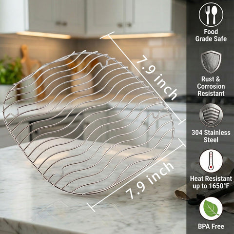 Lanejoy rack elevates food to drain excess oil for lighter meals.