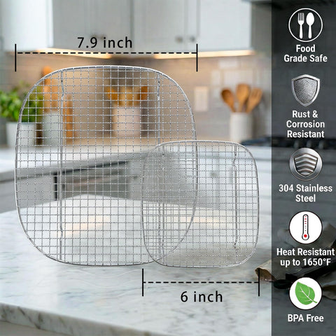 Lanejoy fine mesh grid promotes even heat distribution and prevents small foods from slipping.