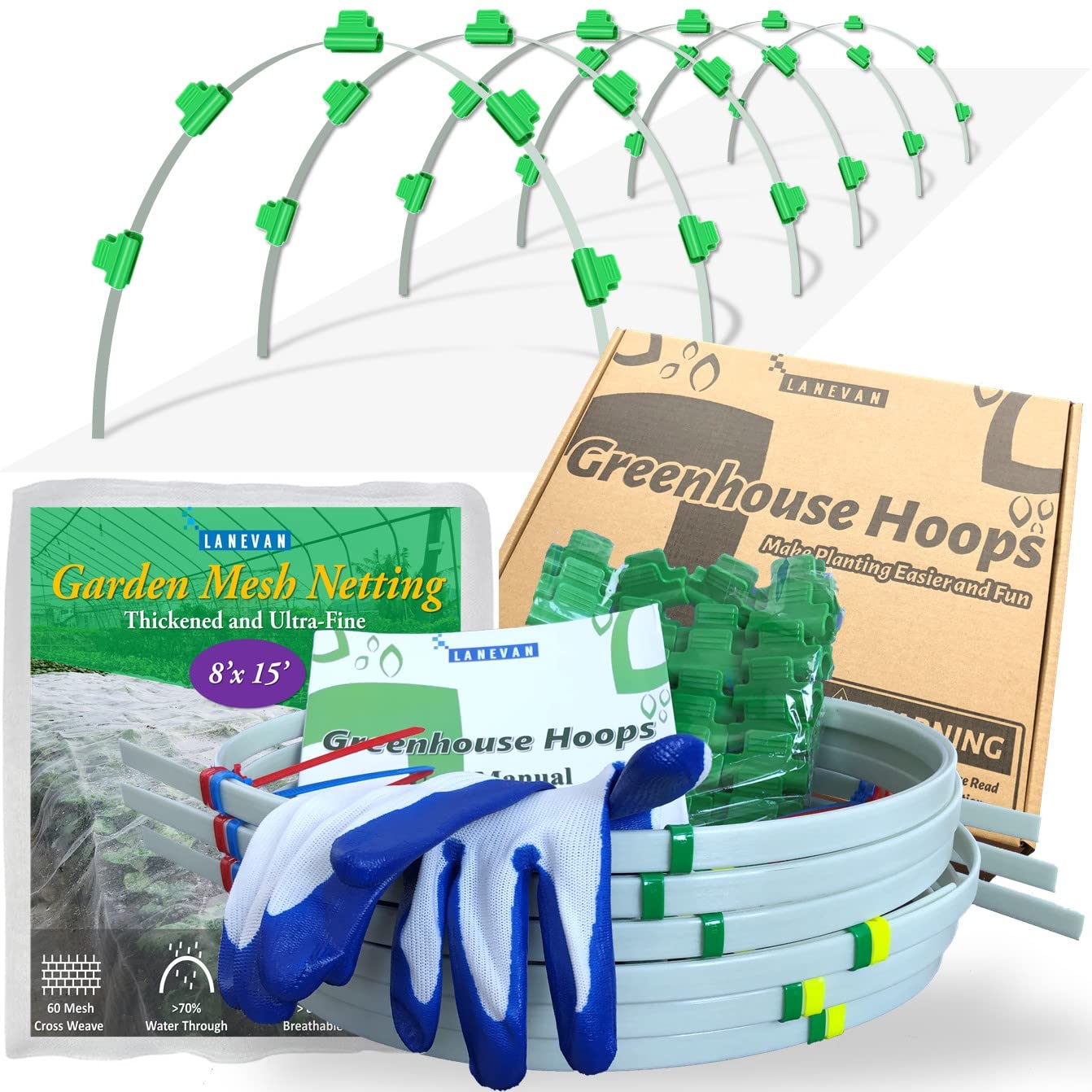 LANEVAN garden mesh netting kit hoop-assembly protects beds while enabling easy plant access