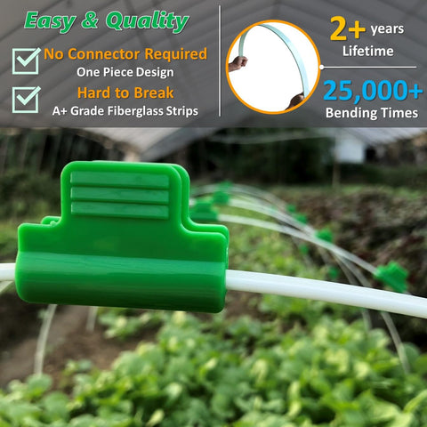 LANEVAN fiberglass hoop set ready for easy soil insertion and secure fabric attachment.