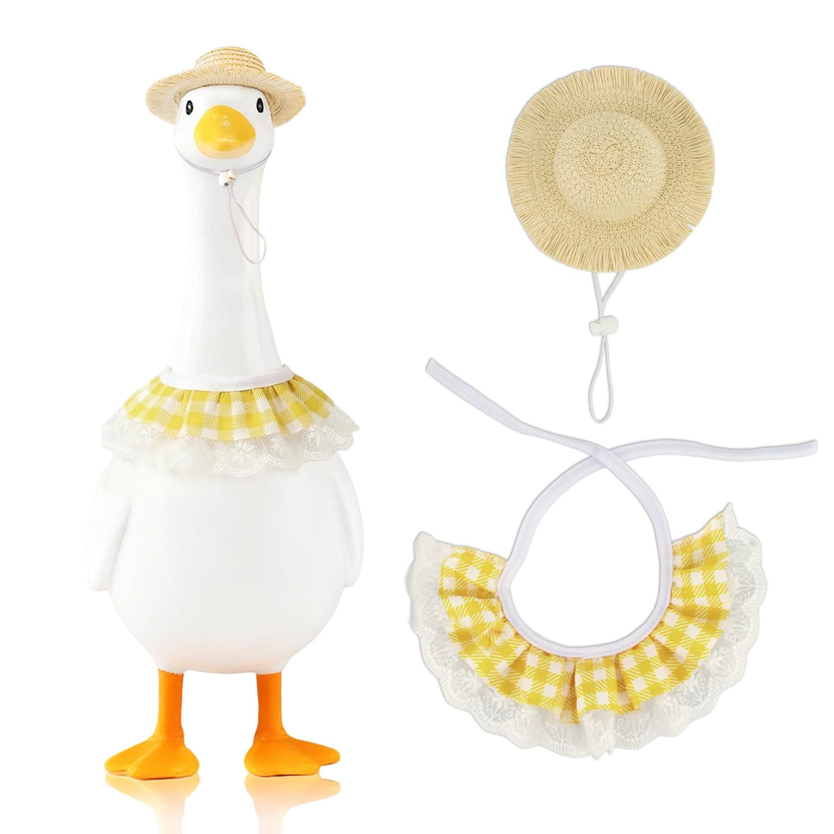 LANGFON goose outfit with straw hat for spring porch decor