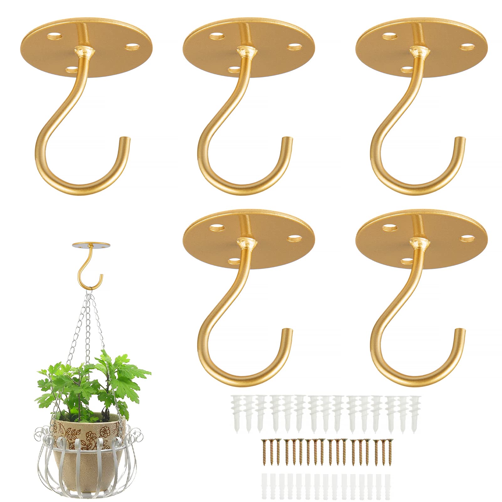 LangPu ceiling hook bright gold for hanging plants, strong support