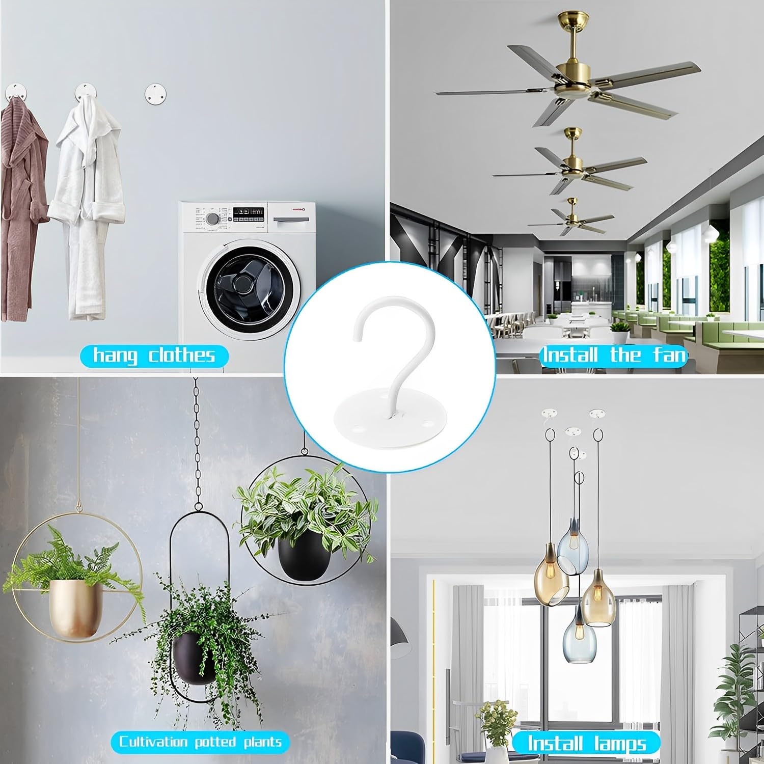 LangPu white 3-pack ceiling hooks blend with decor.