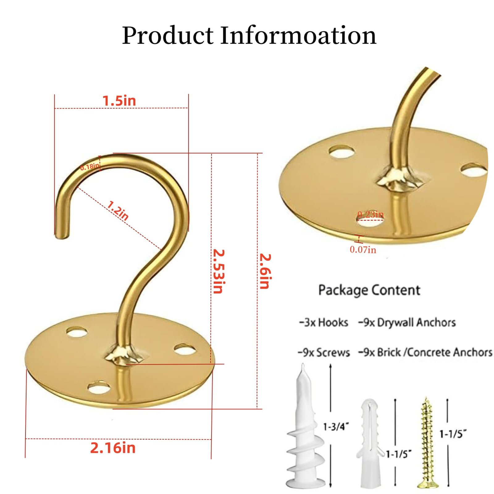 LangPu heavy-duty steel ceiling hook with included anchors for secure mounting