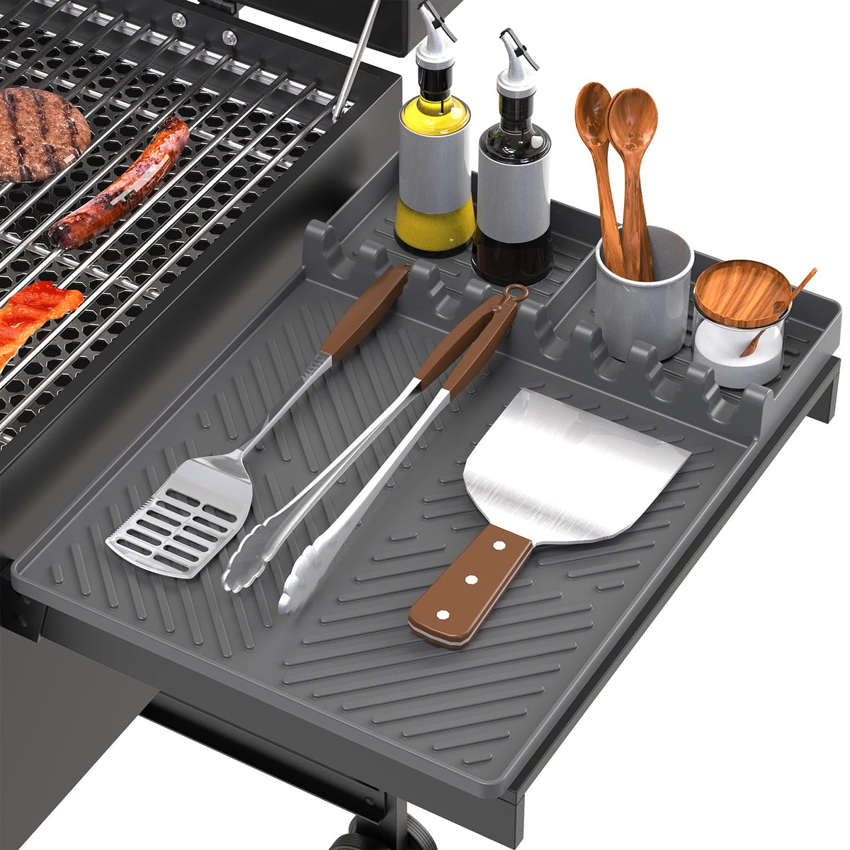 lanlw silicone grill mat on side shelf keeps utensils organized and within reach