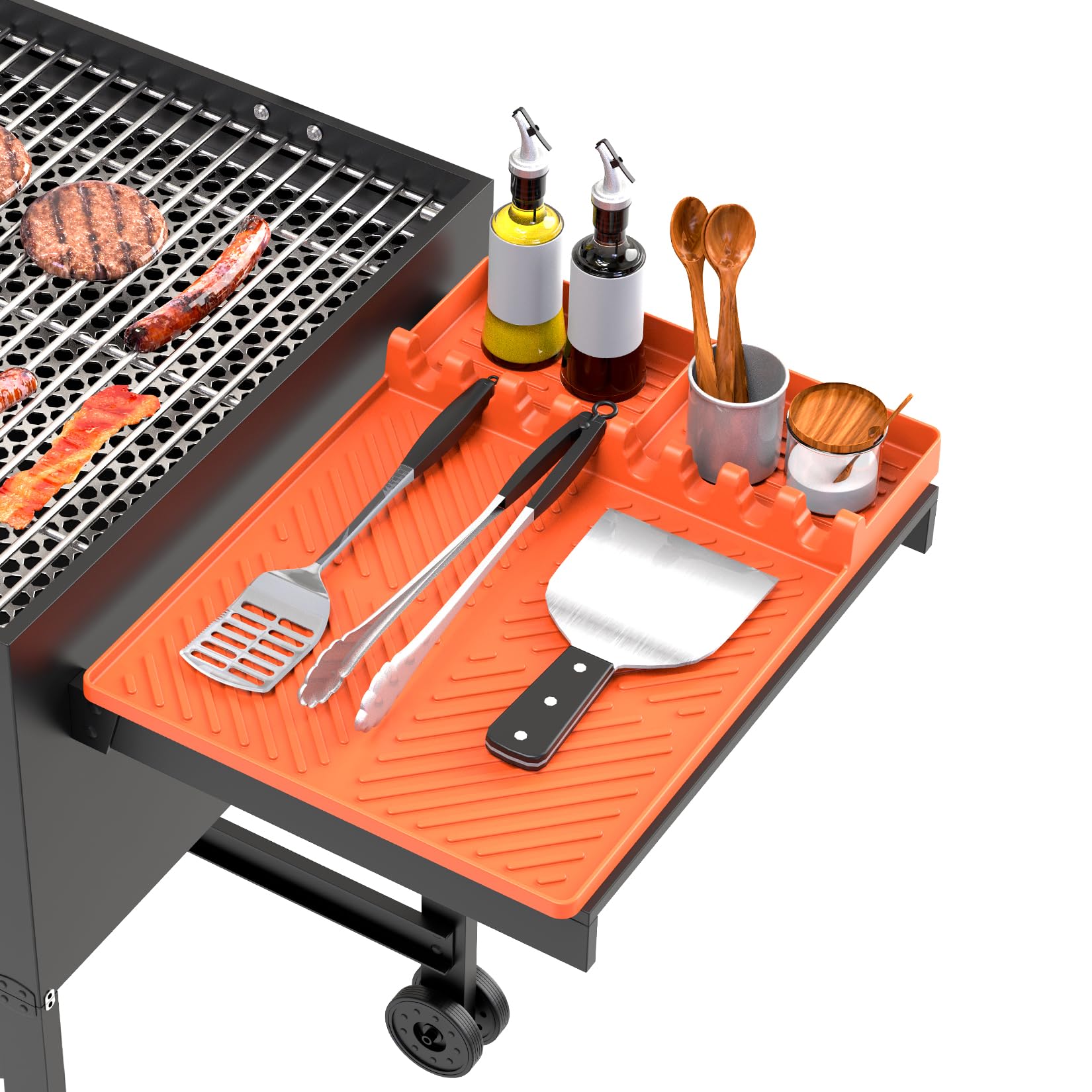 lanlw silicone grill mat on 16x11.5-inch surface keeps utensils organized and countertops protected.