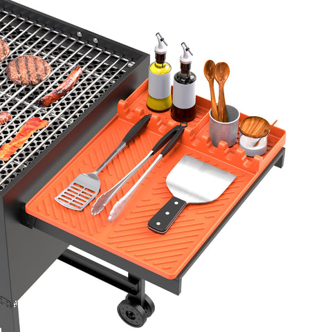lanlw silicone grill mat on 16x11.5-inch surface keeps utensils organized and countertops protected.