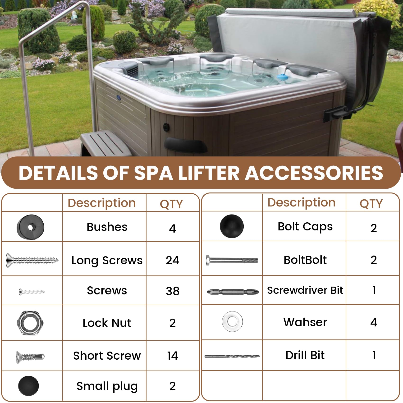 Lanmun spa cover lift hardware set showcases corrosion-resistant ABS components for long-lasting durability.