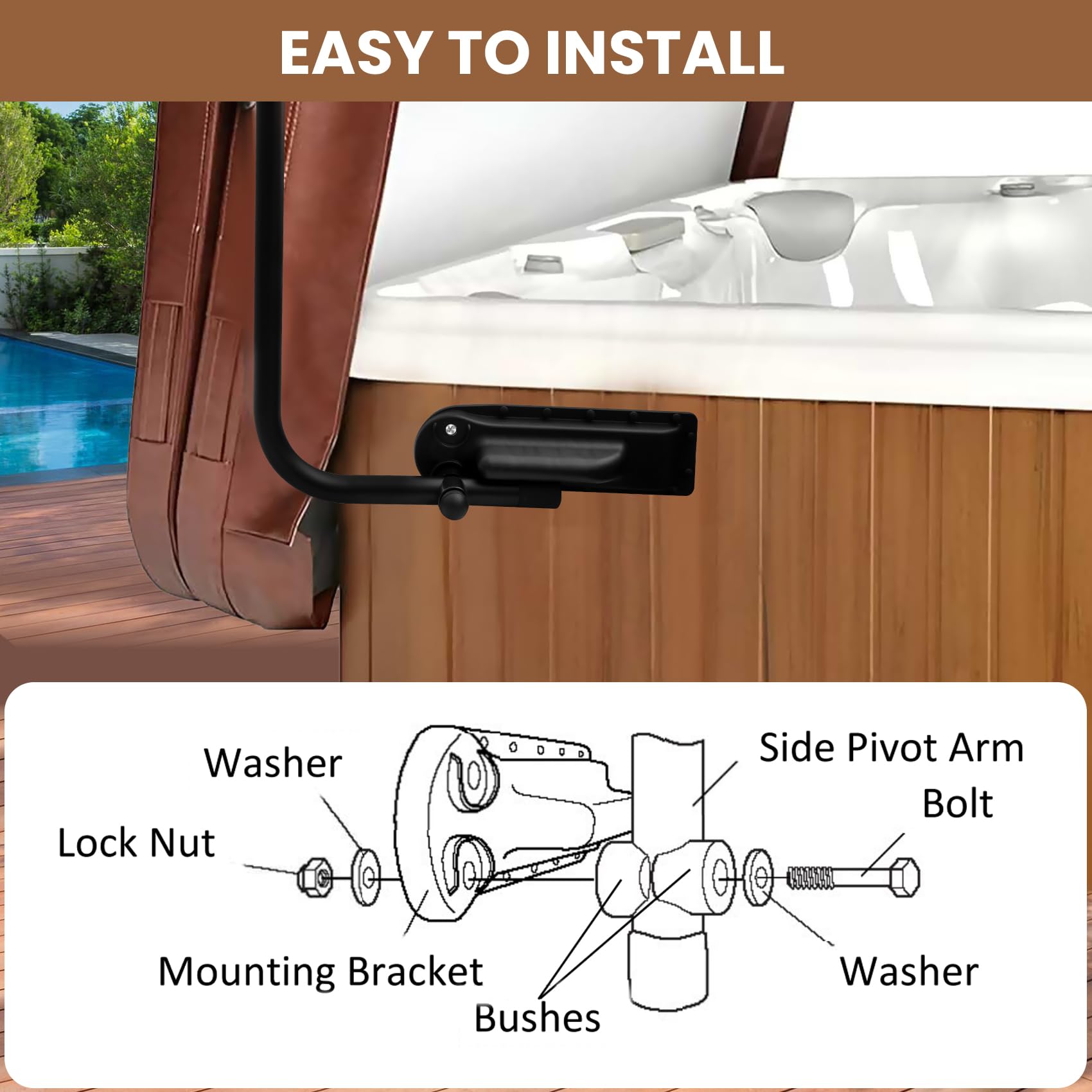 Lanmun spa cover lifter easy-install guide enables quick, tool-free setup.