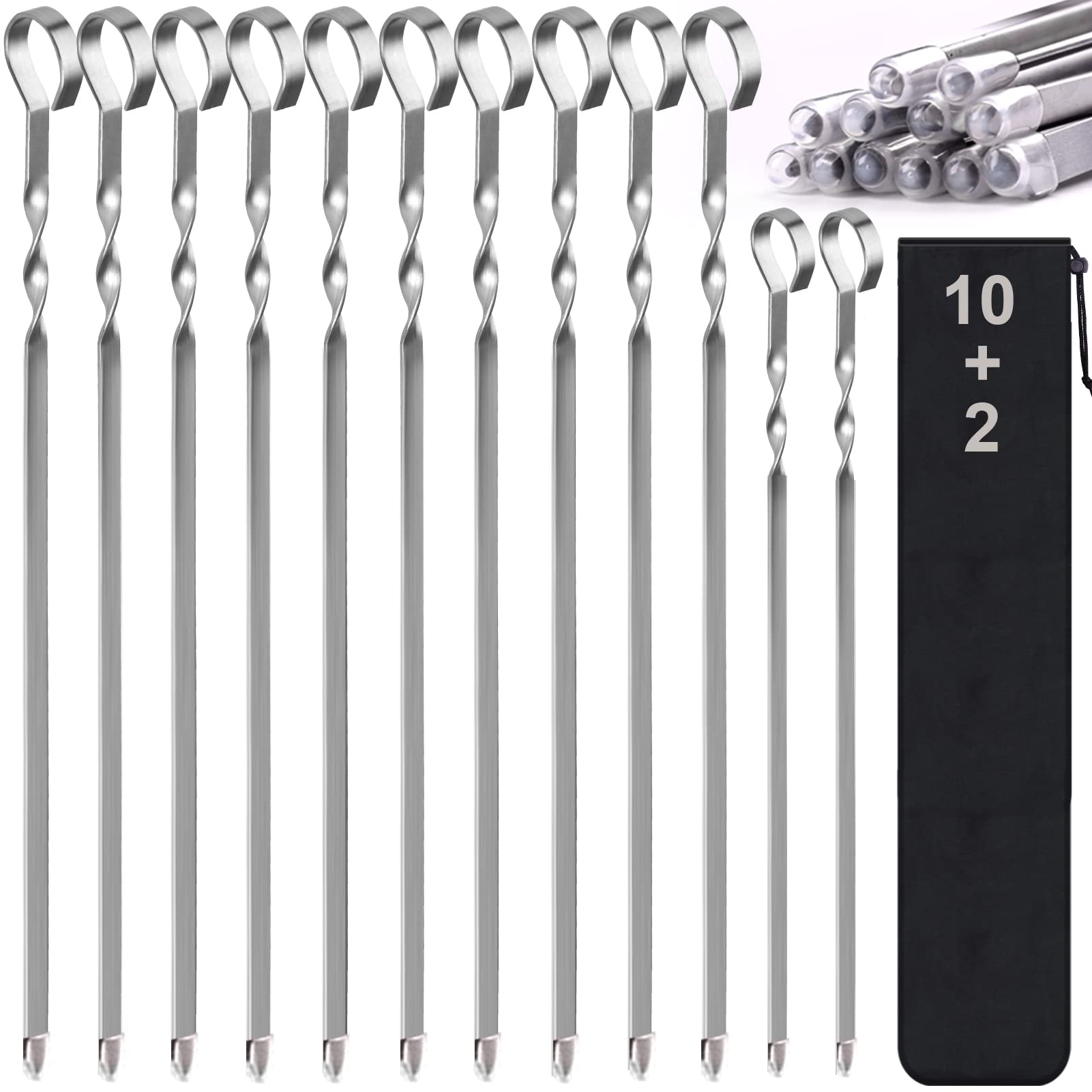 LANNEY 17-inch flat blade kabob skewers for even grilling.