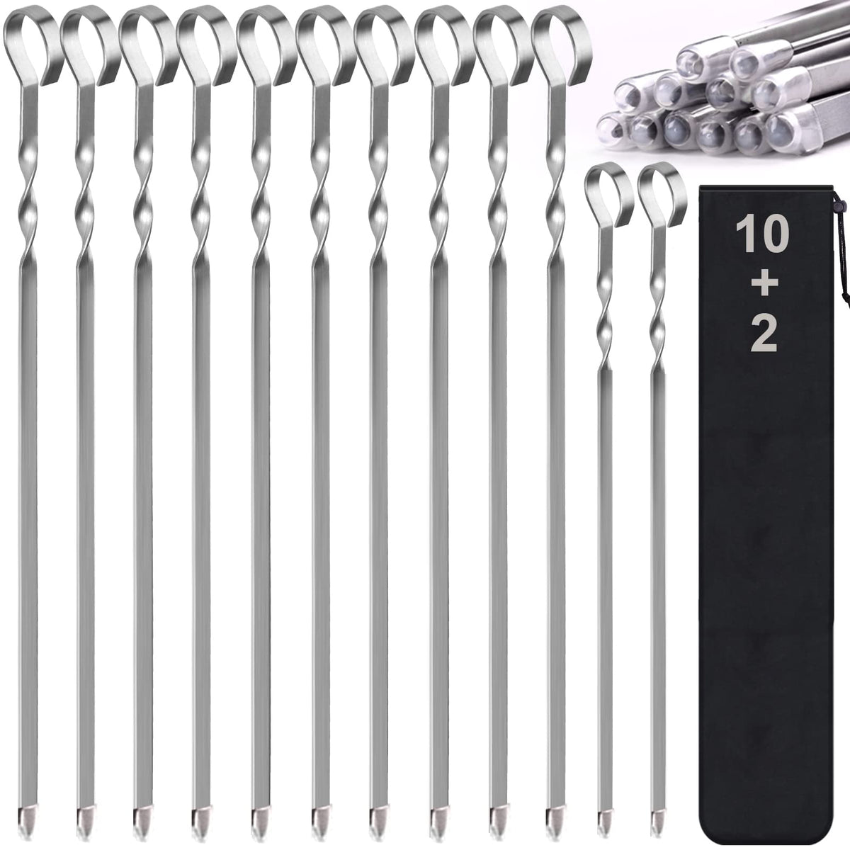 LANNEY 17-inch flat blade kabob skewers for even grilling.