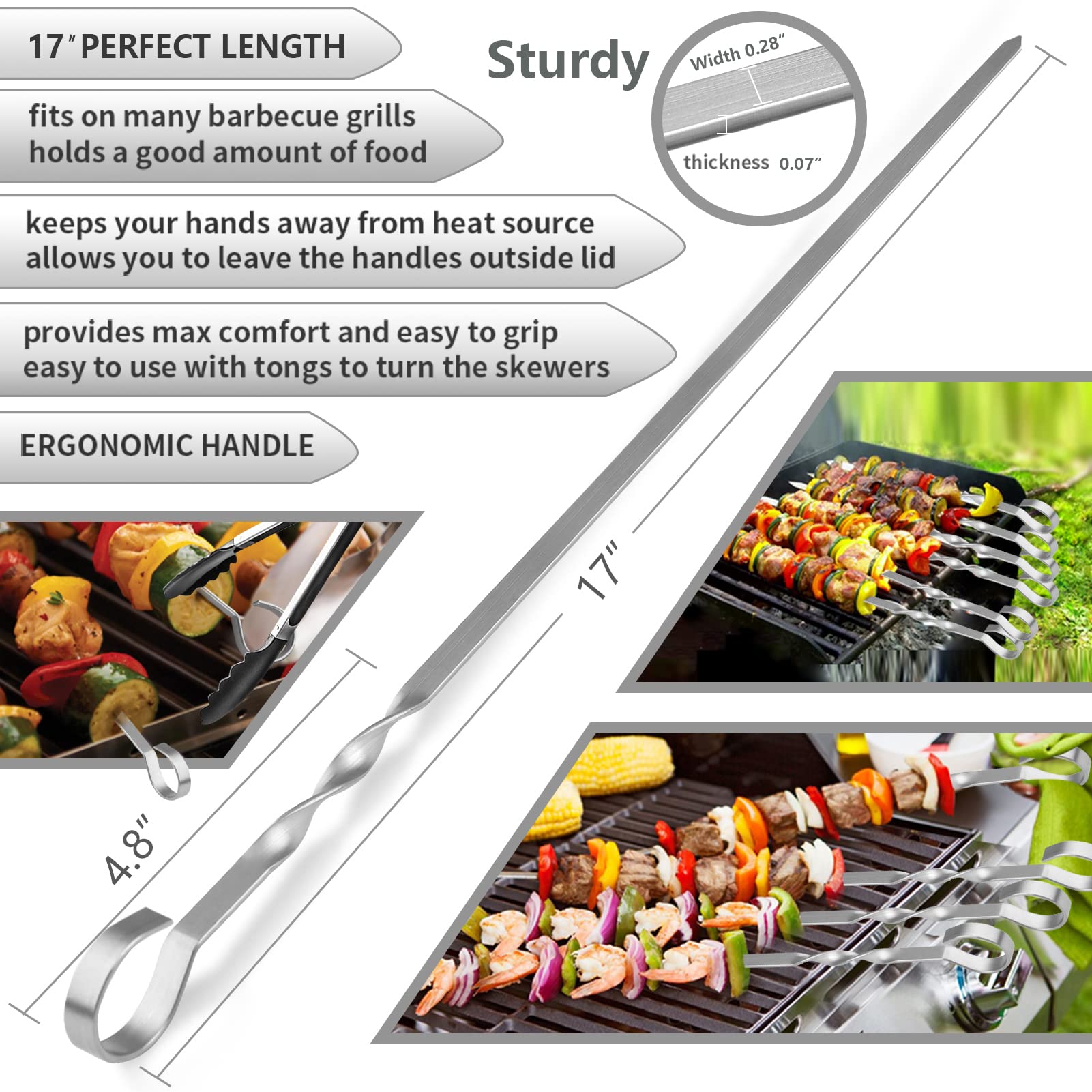 LANNEY skewers with angled tips prevent spinning while loading.