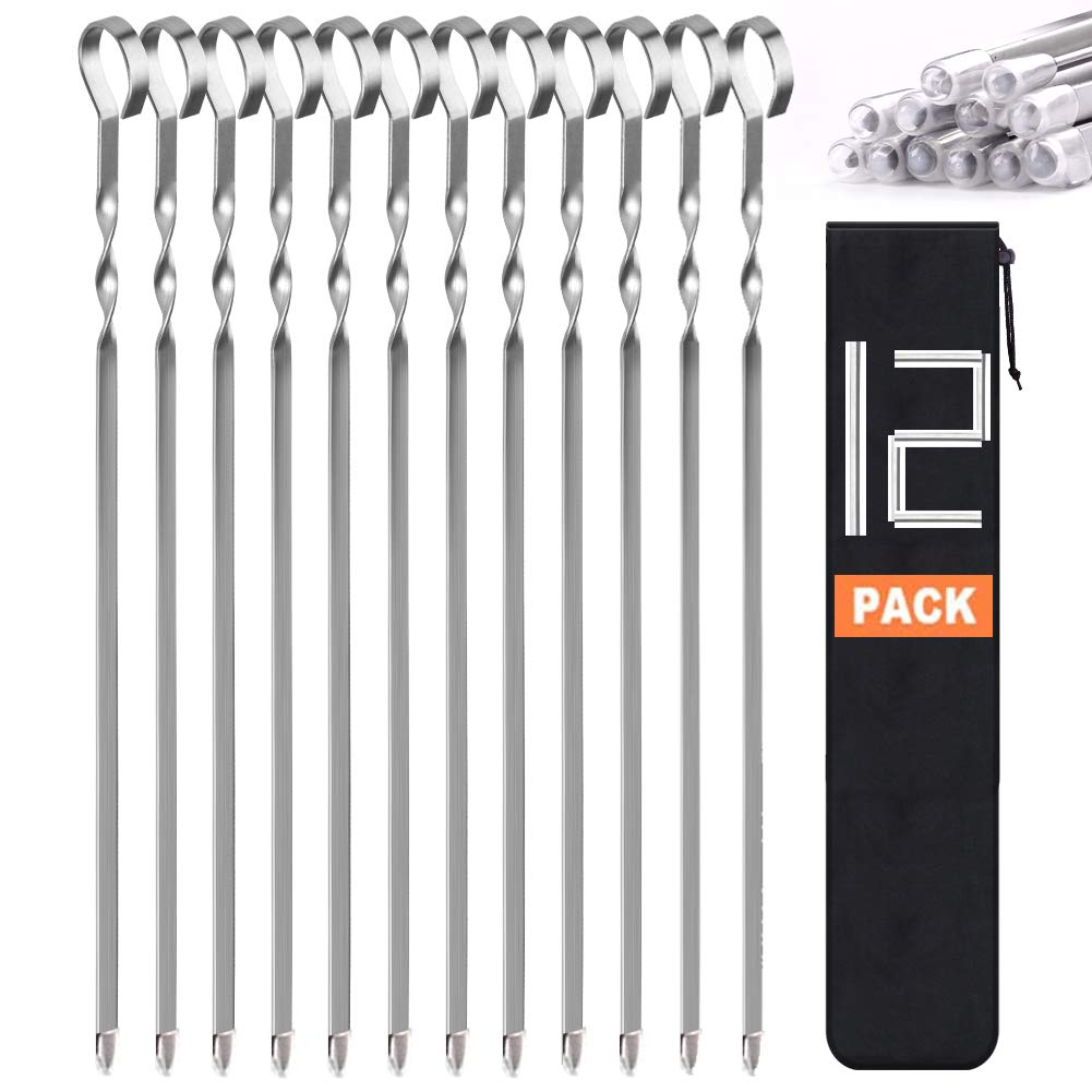 LANNEY 14-inch kebab skewers on grill for even heating and easy flipping