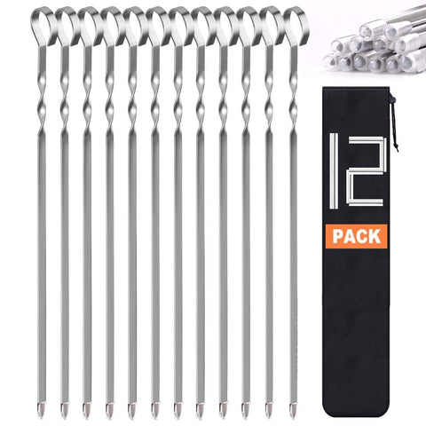 LANNEY 14-inch kebab skewers on grill for even heating and easy flipping