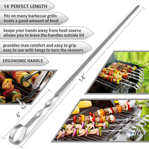 LANNEY kebab skewers close-up of flat blade preventing spinning for even cooking