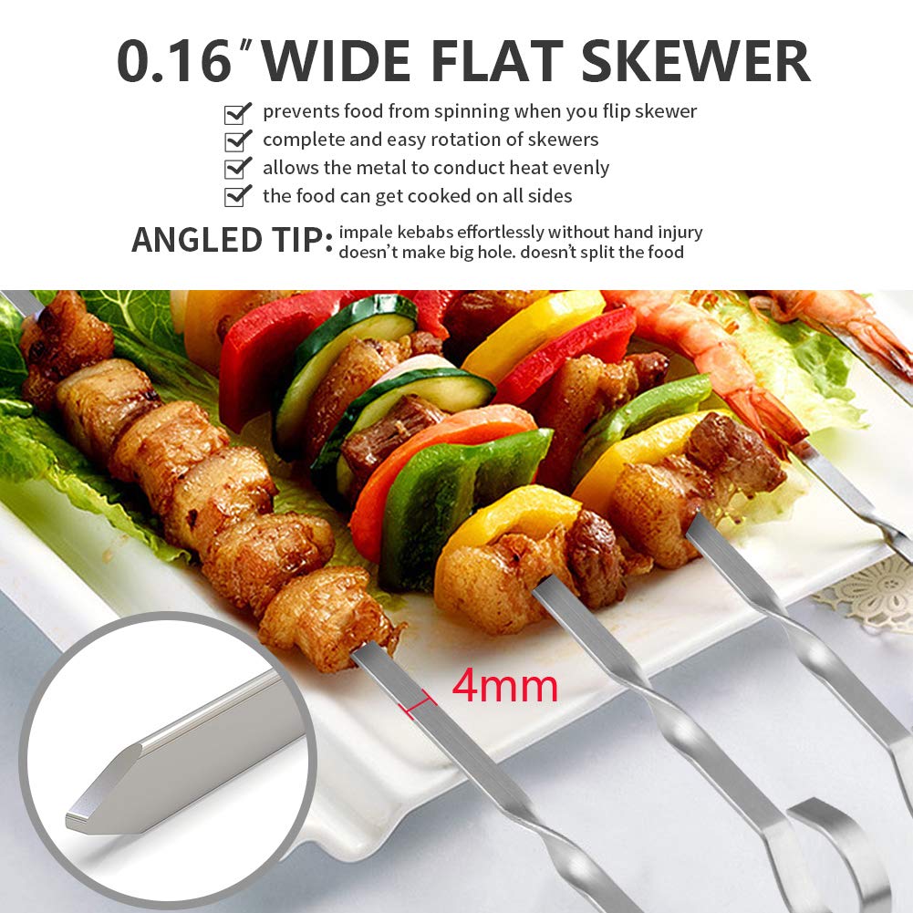 LANNEY stainless steel skewers with ergonomic handles for safe grilling.