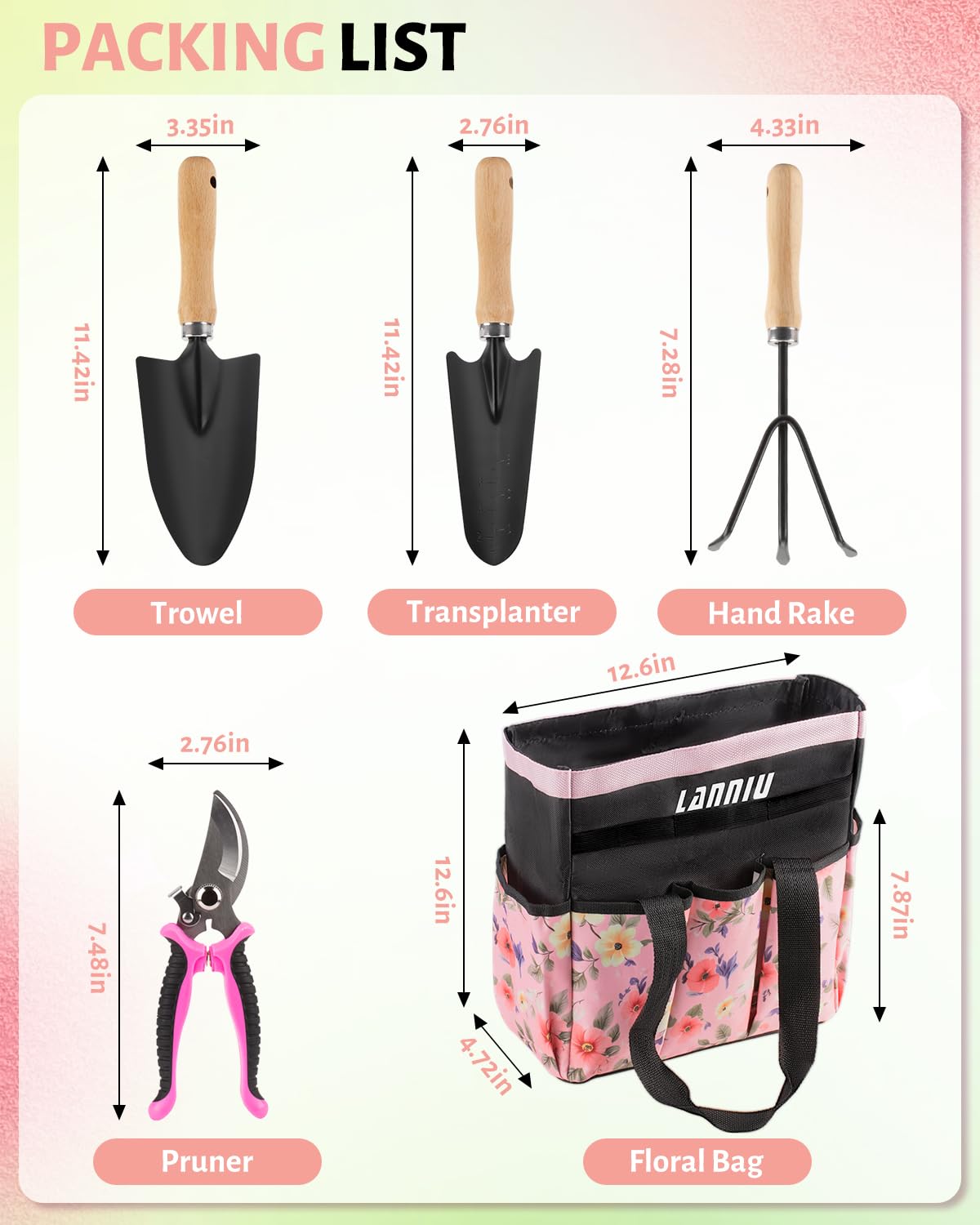 LANNIU pink floral carrying bag with elegant design for garden storage.