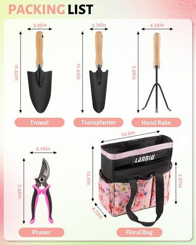 LANNIU pink floral carrying bag with elegant design for garden storage.