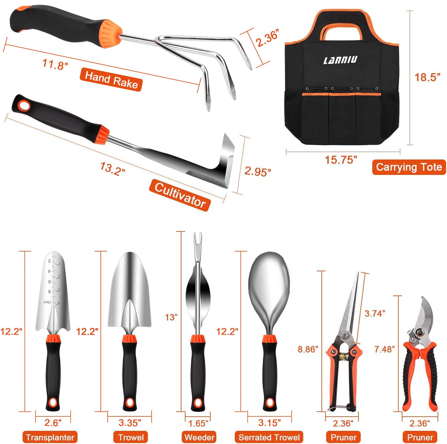 LANNIU dual-purpose hoe in stainless steel for tough soil tasks.