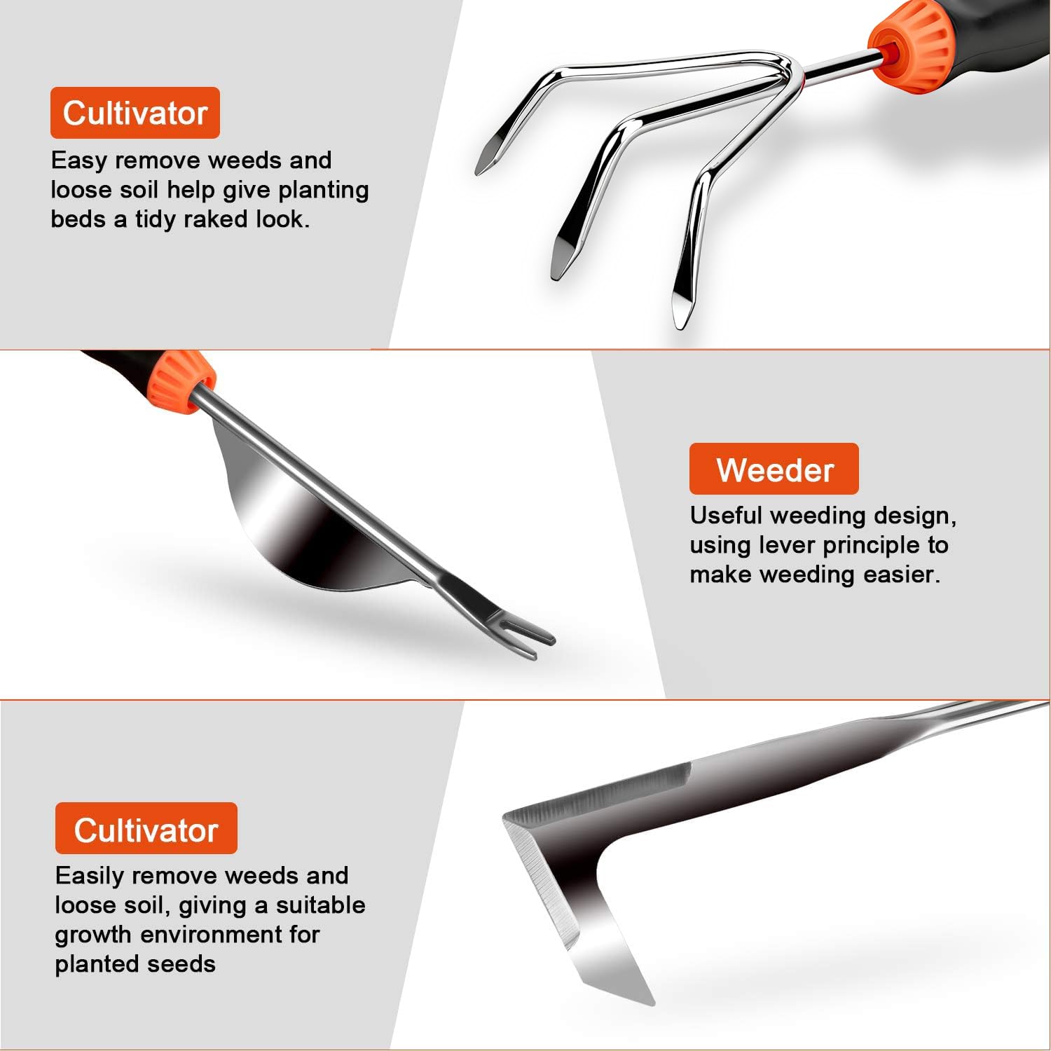 LANNIU stainless steel hand rake designed for precise soil shaping.