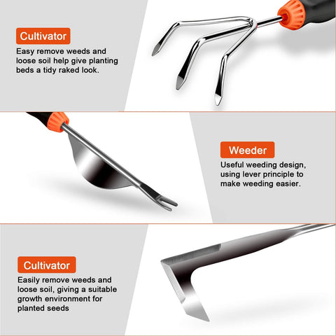 LANNIU stainless steel hand rake designed for precise soil shaping.