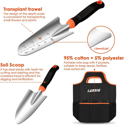 LANNIU stainless steel hand weeder for quick, comfortable weed removal.