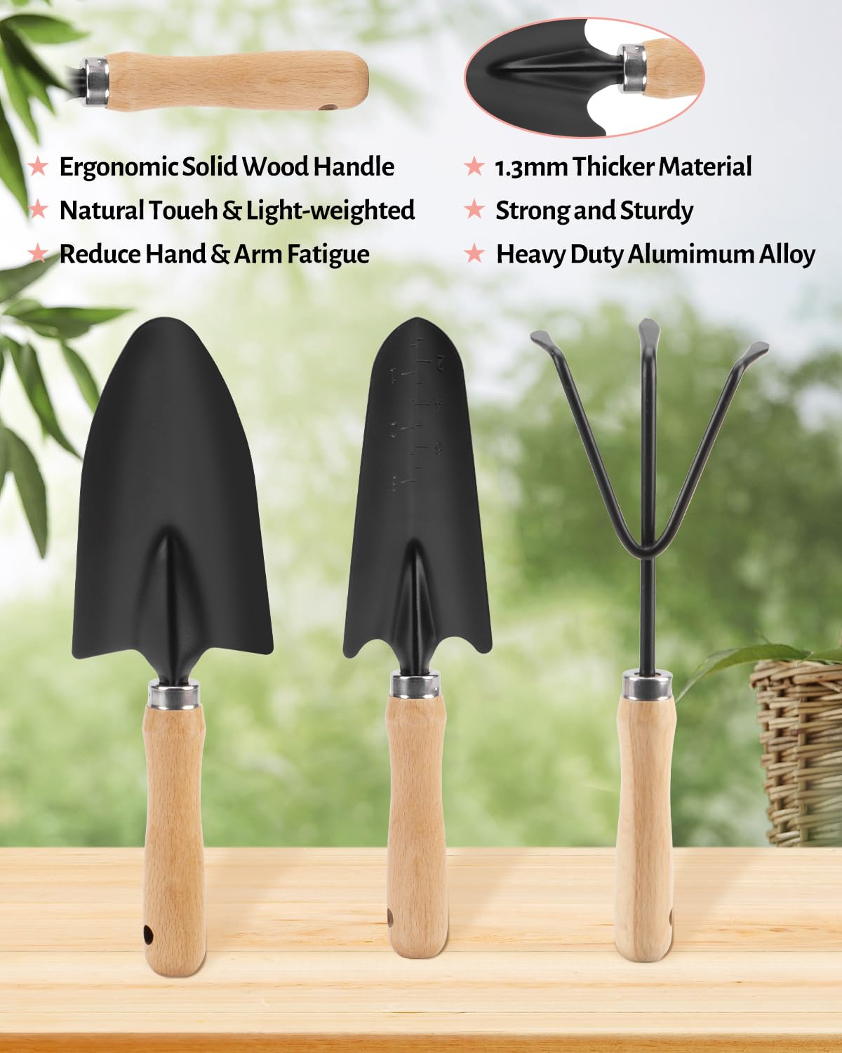 LANNIU transplant trowel with ergonomic handle for transplanting.