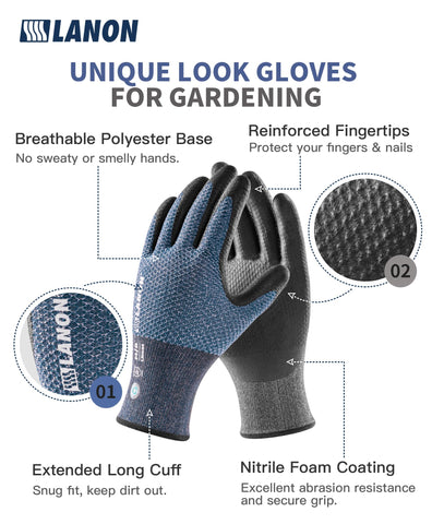 LANON breathable 15-gauge knit keeps hands cool during planting.
