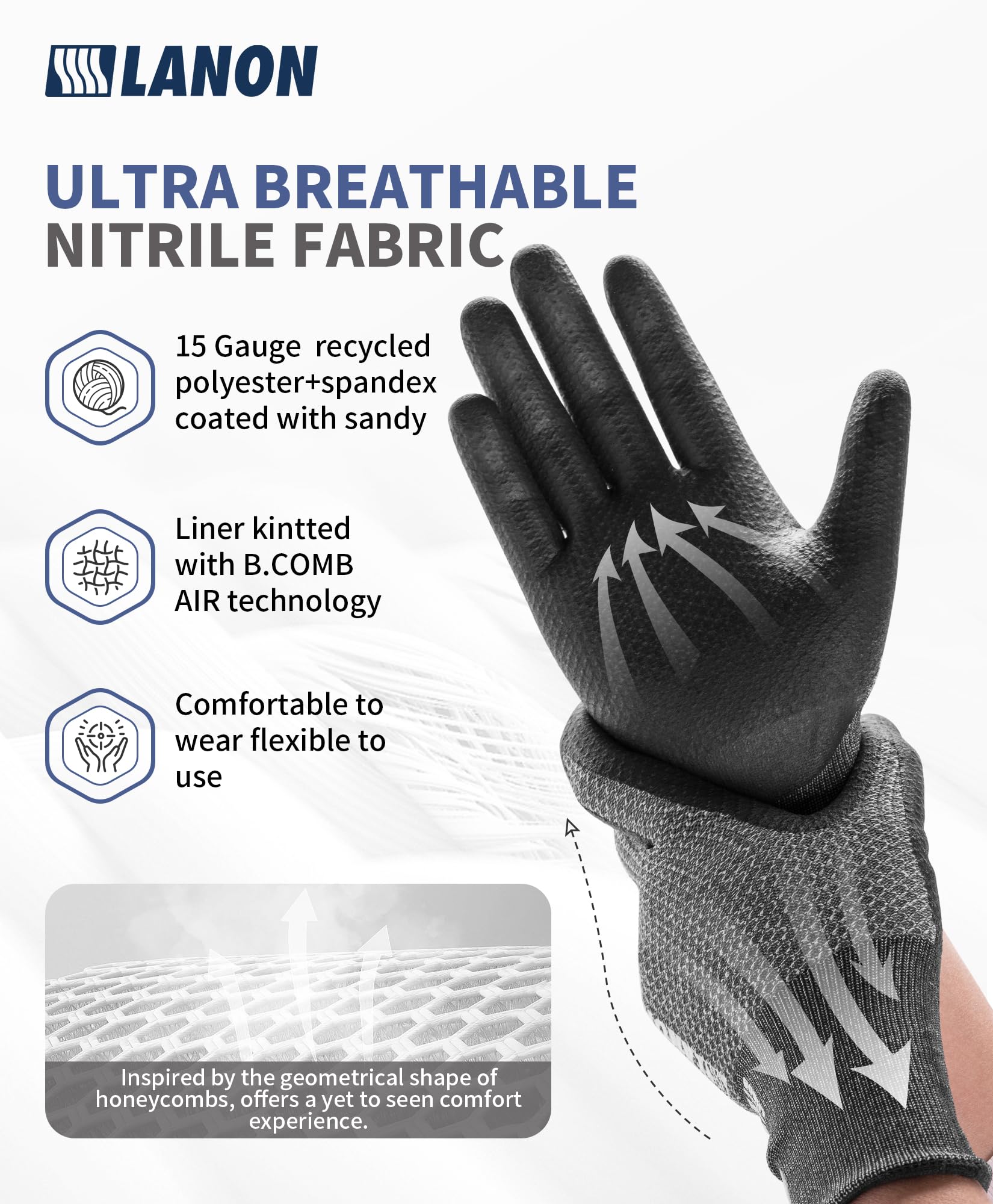 LANON nitrile-coated gloves deliver reliable grip on damp soil and wet equipment.