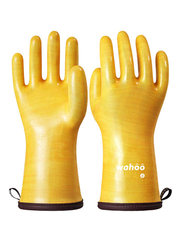 LANON Protection Wahoo liquid silicone gloves shown gripping hot grill items.