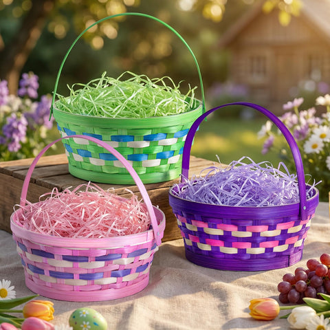 Lanpn Easter Basket 3pcs set pink—vibrant color for egg hunts and gifts.