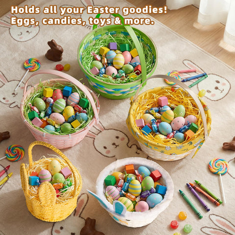 Lanpn Easter basket on table—colorful display for home decor and kid-friendly activities.