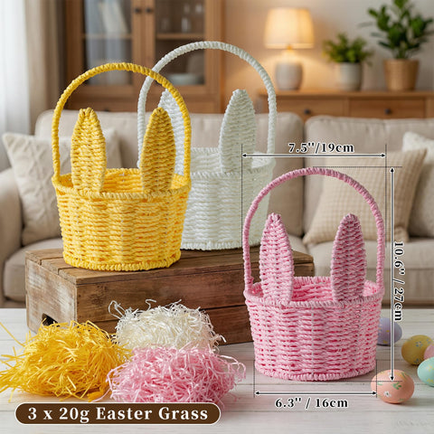 Lanpn Easter Bunny 3-piece white basket set for gift-ready storage and colorful decor