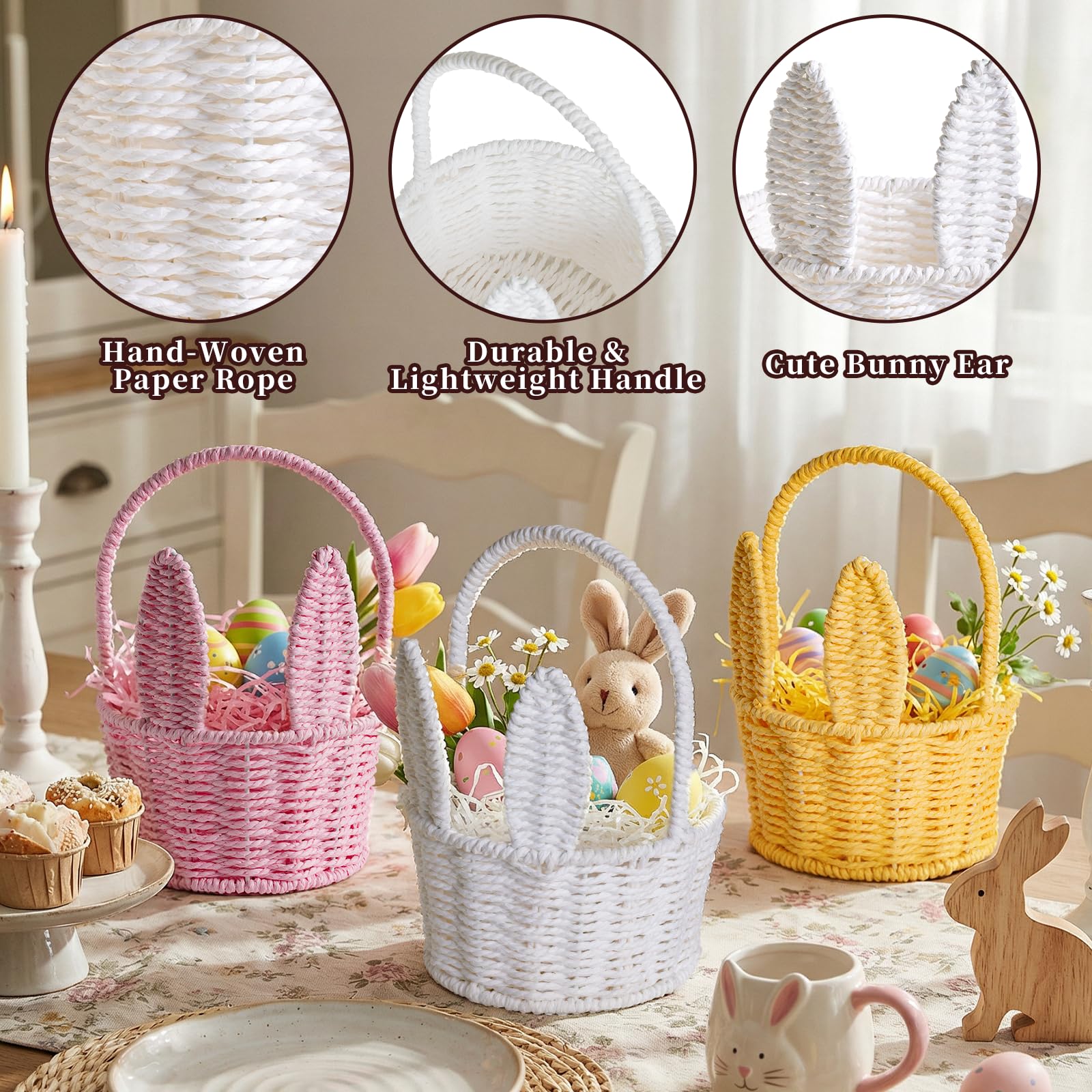 Lanpn Easter Bunny 3-piece yellow basket set ideal for bright spring decor and candy display
