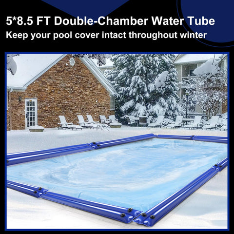 LanPool five-pack pool cover weights stacked for heavy-duty protection.