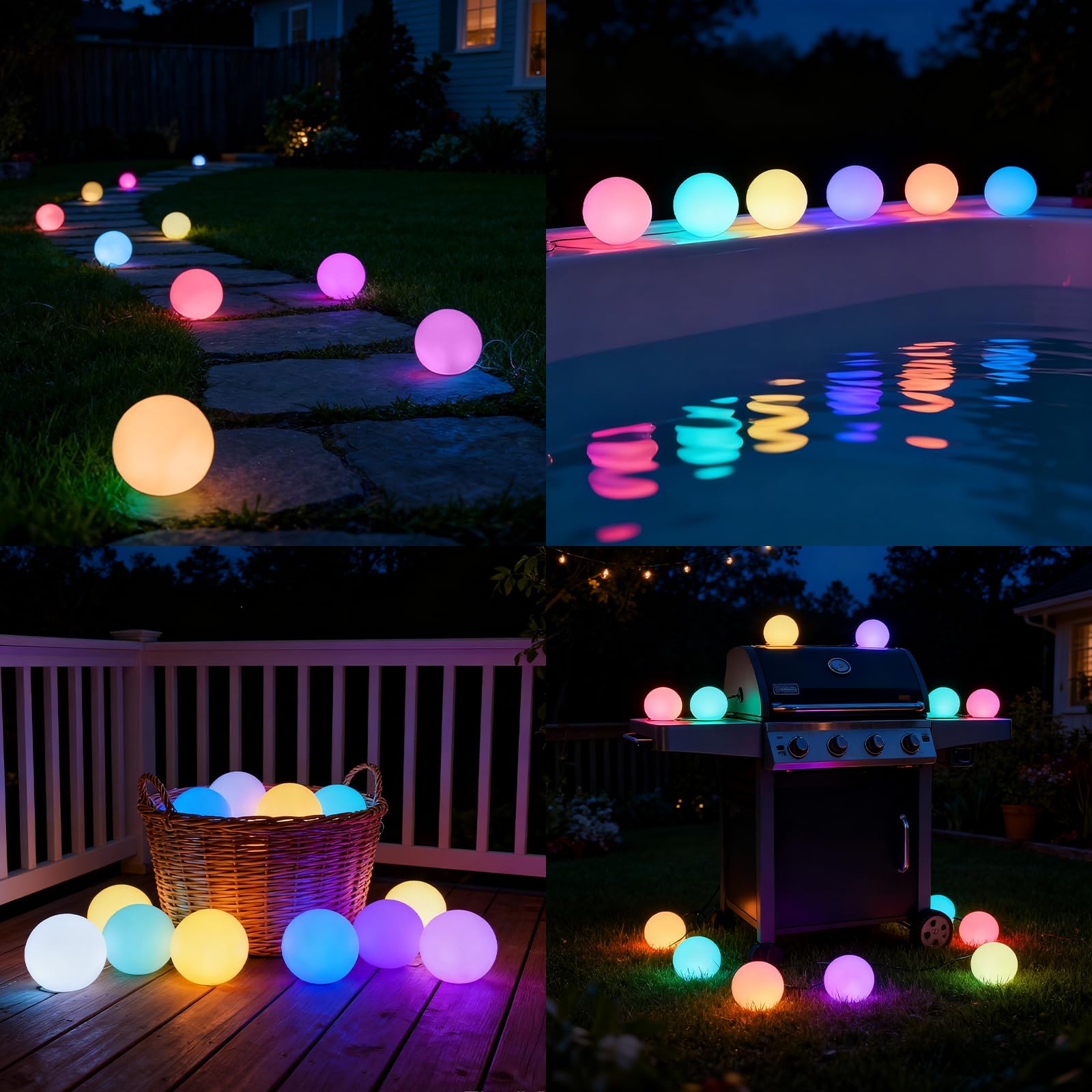 LanPool four-pack glow balls ready for outdoor pool party ambience