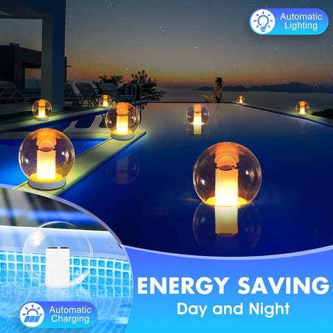 LanPool solar flame lantern provides warm glow for safe nighttime swimming and ambiance.