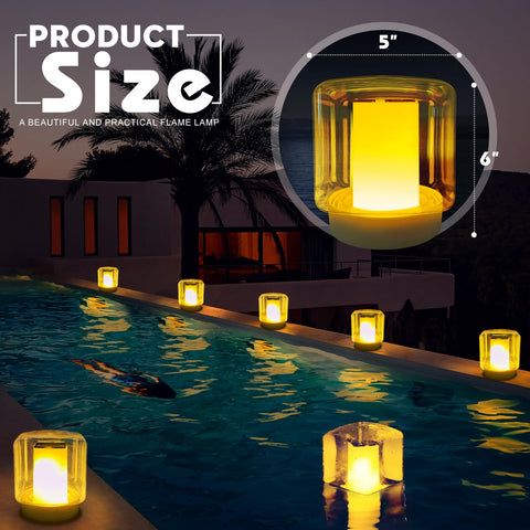 LanPool solar pool light with square shell shines at dusk for elegant outdoor decor.