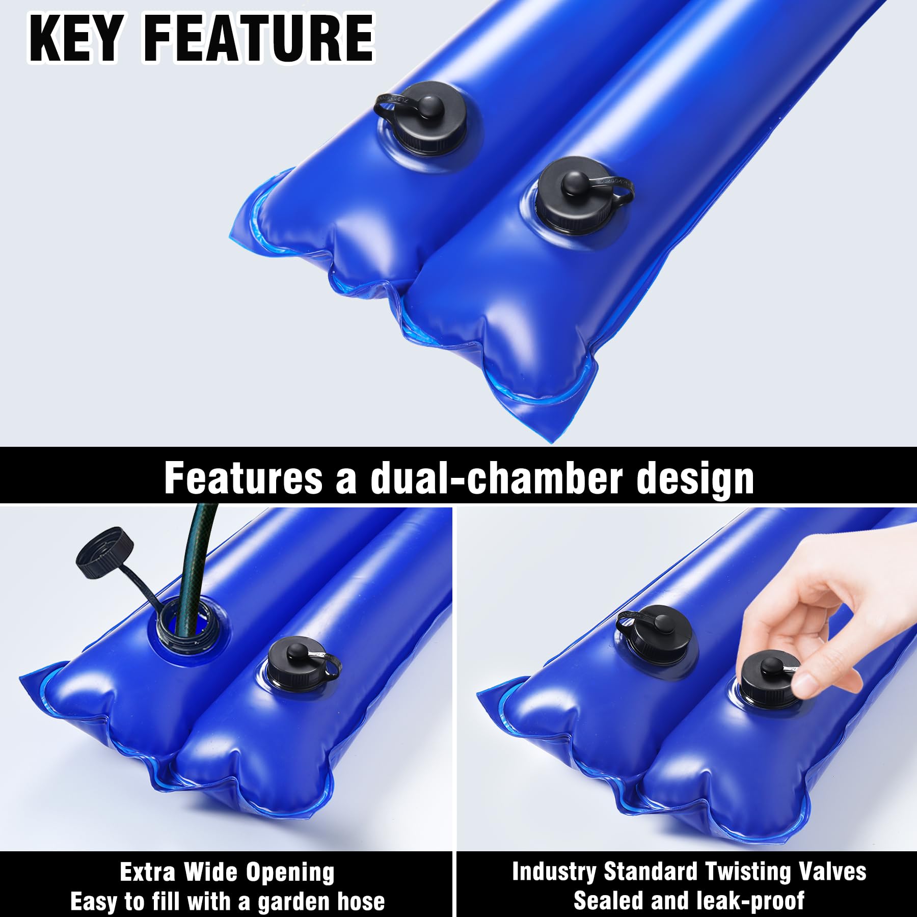 LanPool water tubes with screw caps enable quick fill and release.