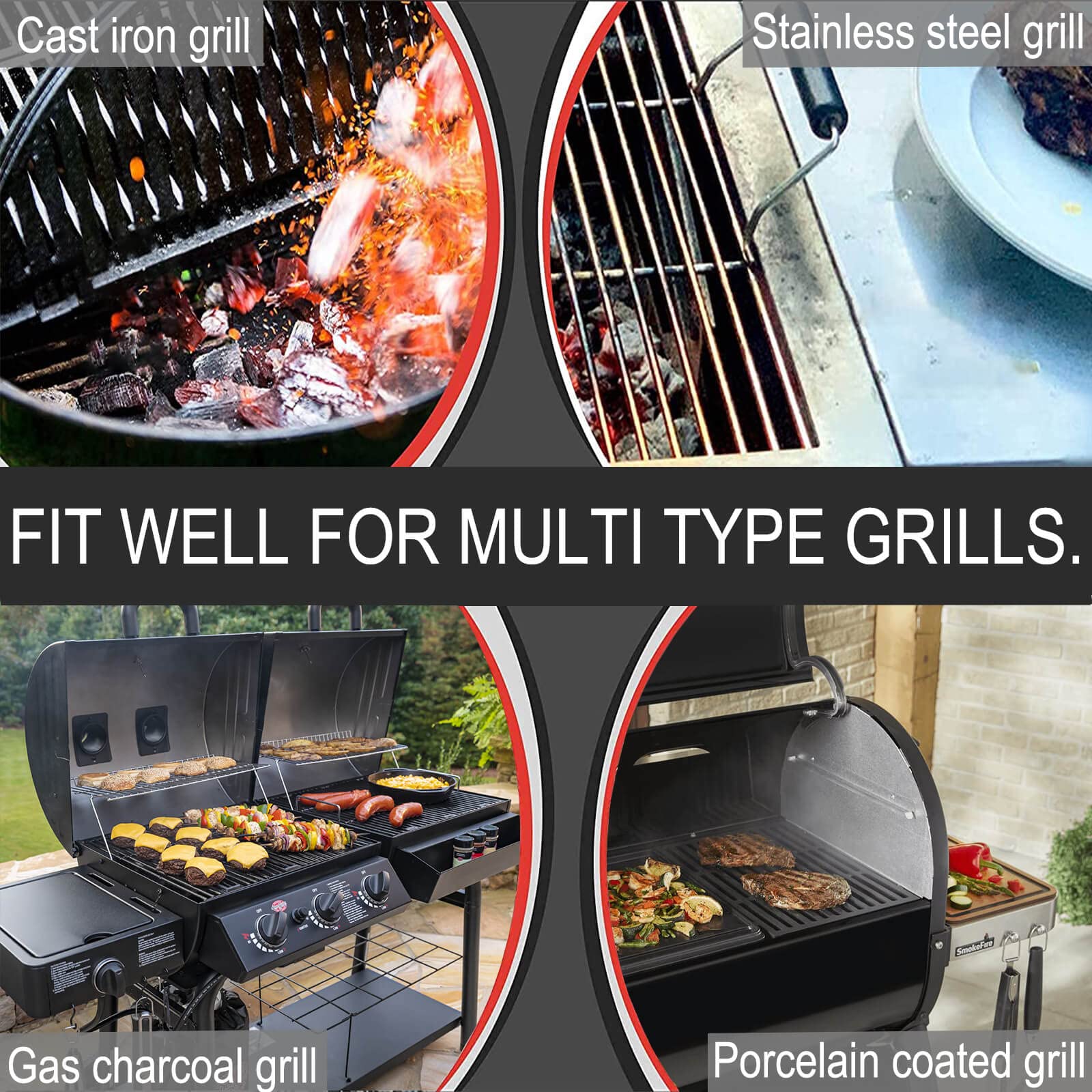 Lanpuly grill scraper fits electric, gas, charcoal, and porcelain-coated grills.