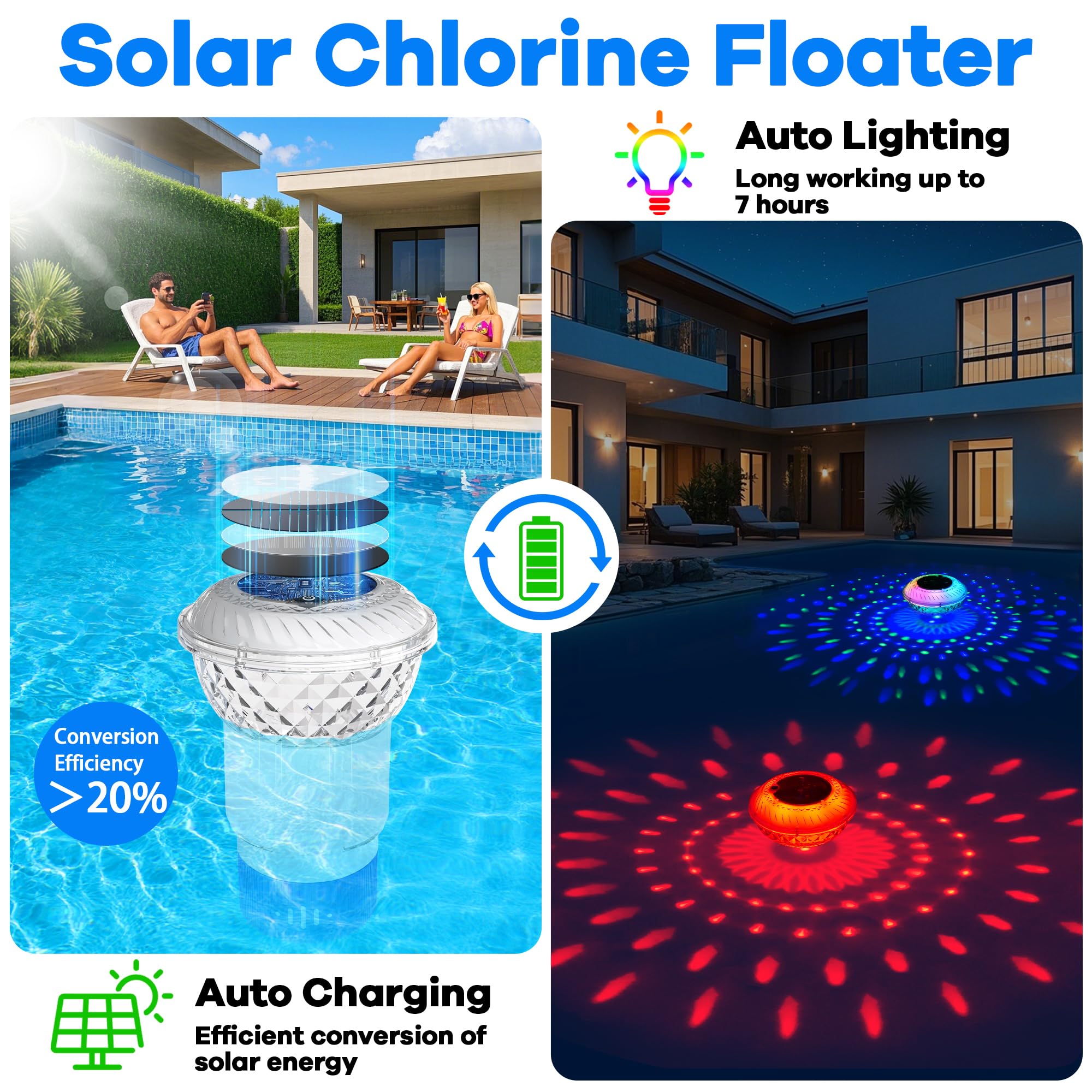 LanSuper chlorine floater with button control enables easy lighting and chlorine management.