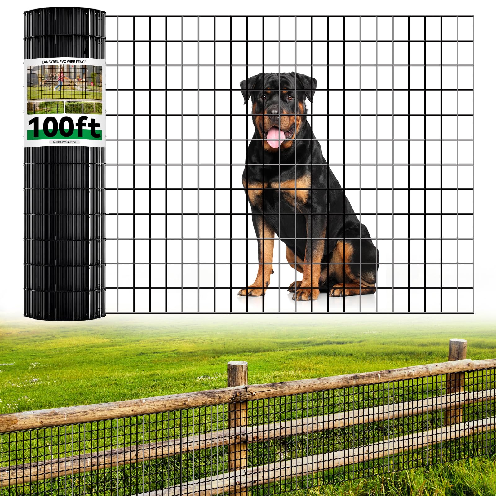 Lansybel welded wire fence in a long 100 ft roll for garden boundaries.