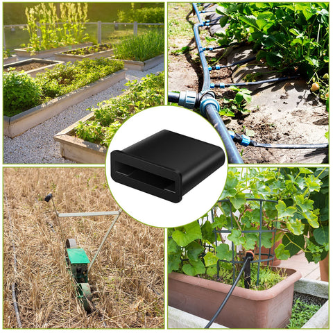 Lanties vegetable bed irrigation row end setup demonstrating clean wiring and fit