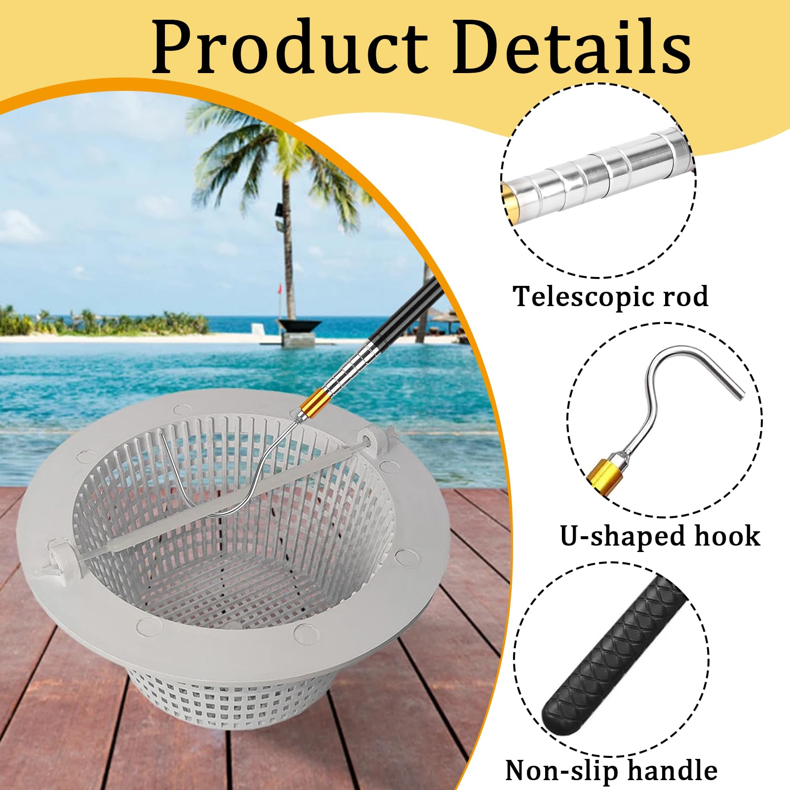 LANTONGJIANPP pool hook with non-slip grip stays secure when wet during debris removal